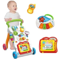 baby walker multifunction infant stand to sit toddler four wheels trolley kids learning walking toddler toys piano drawing gift