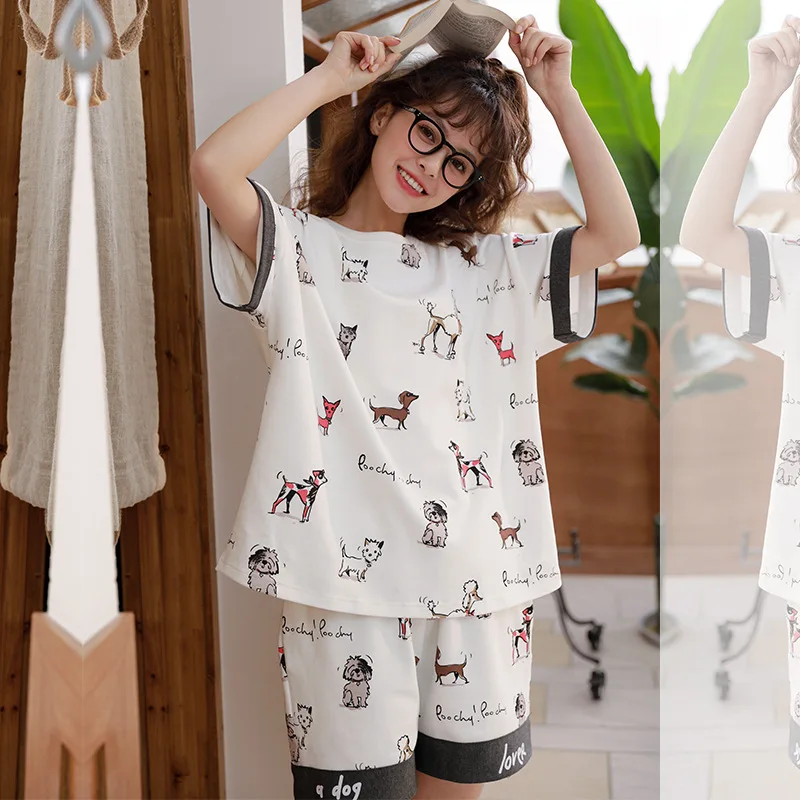 

Милый Летний мультяшный женский костюм, Вязаная хлопковая Пижама для женщин, простая белая Повседневная Пижама, носимые топы для сна