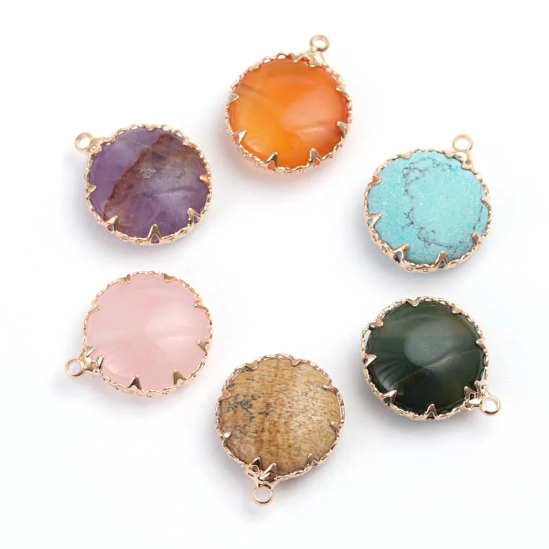 

2pcs Round Natural Stone Pendant for Necklace Purple Crystal Charm Diy Jewelry Making Finding Beads Healing Jewelry