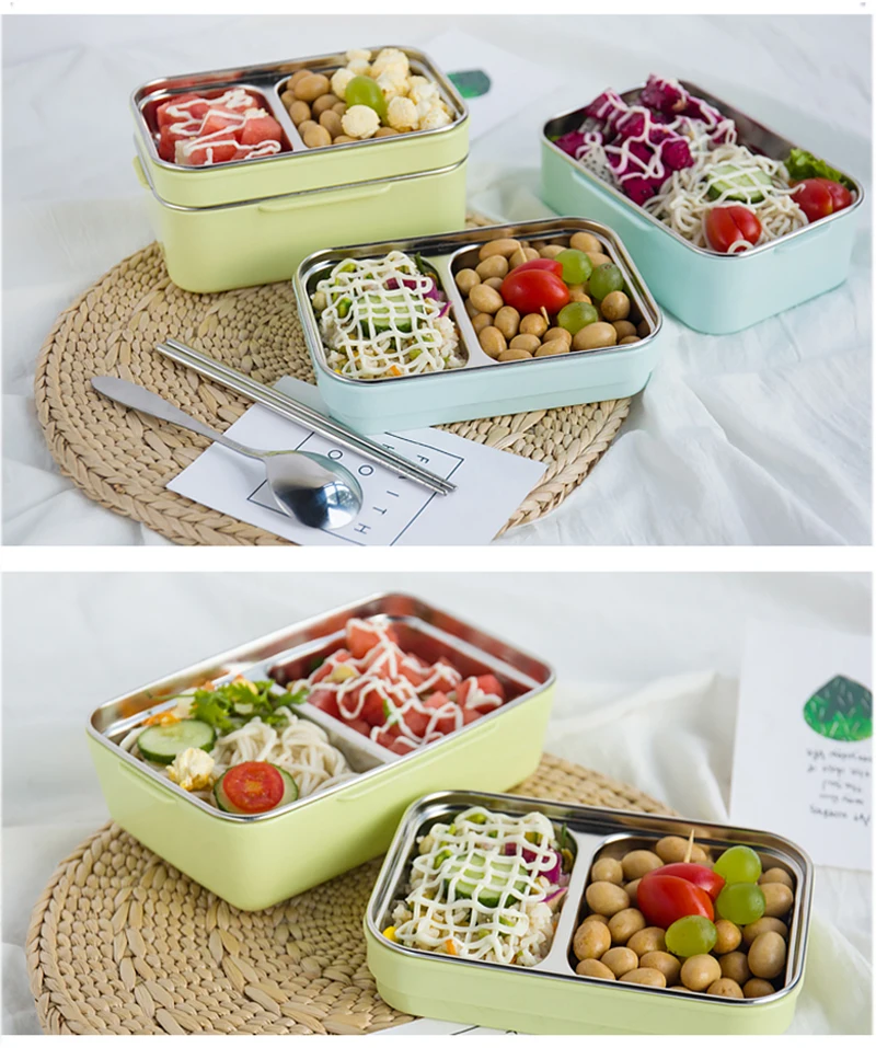 SHAI портативный для детей, для пикника, школы, Bento Box, коробка для обедов с мультипликацией, из нержавеющей стали, двухслойный контейнер для еды