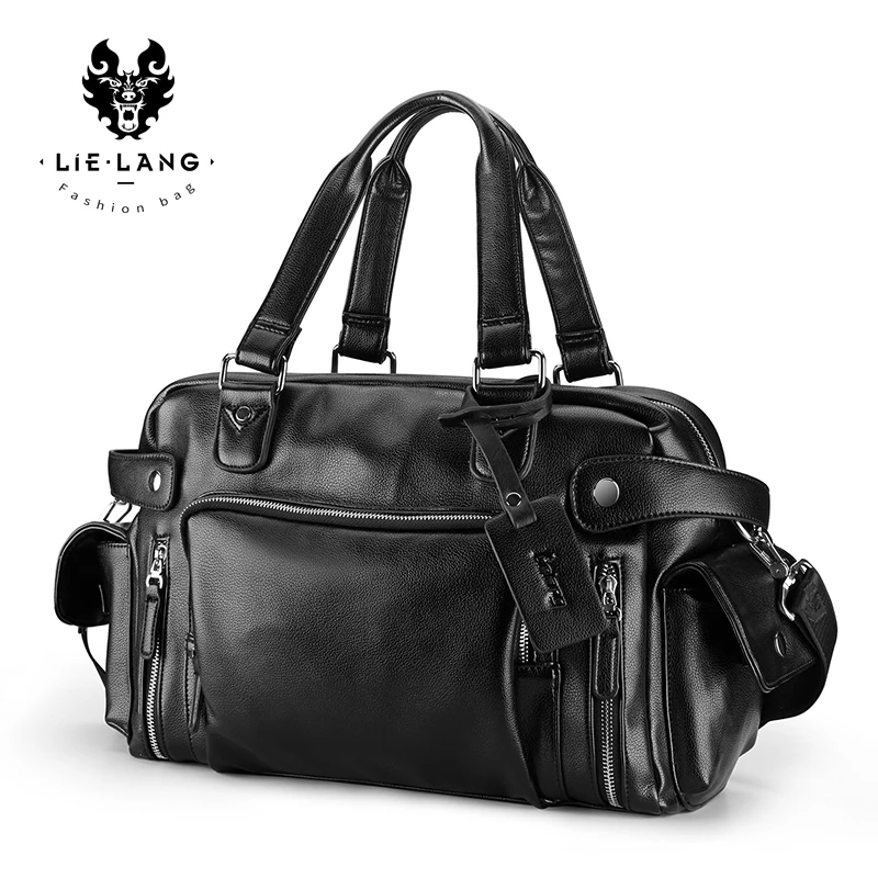 LIELANG Men's Black handbag Travel Bag Waterproof Leather Large Capacity Travel Duffle Multifunction Tote Casual Crossbody Bags