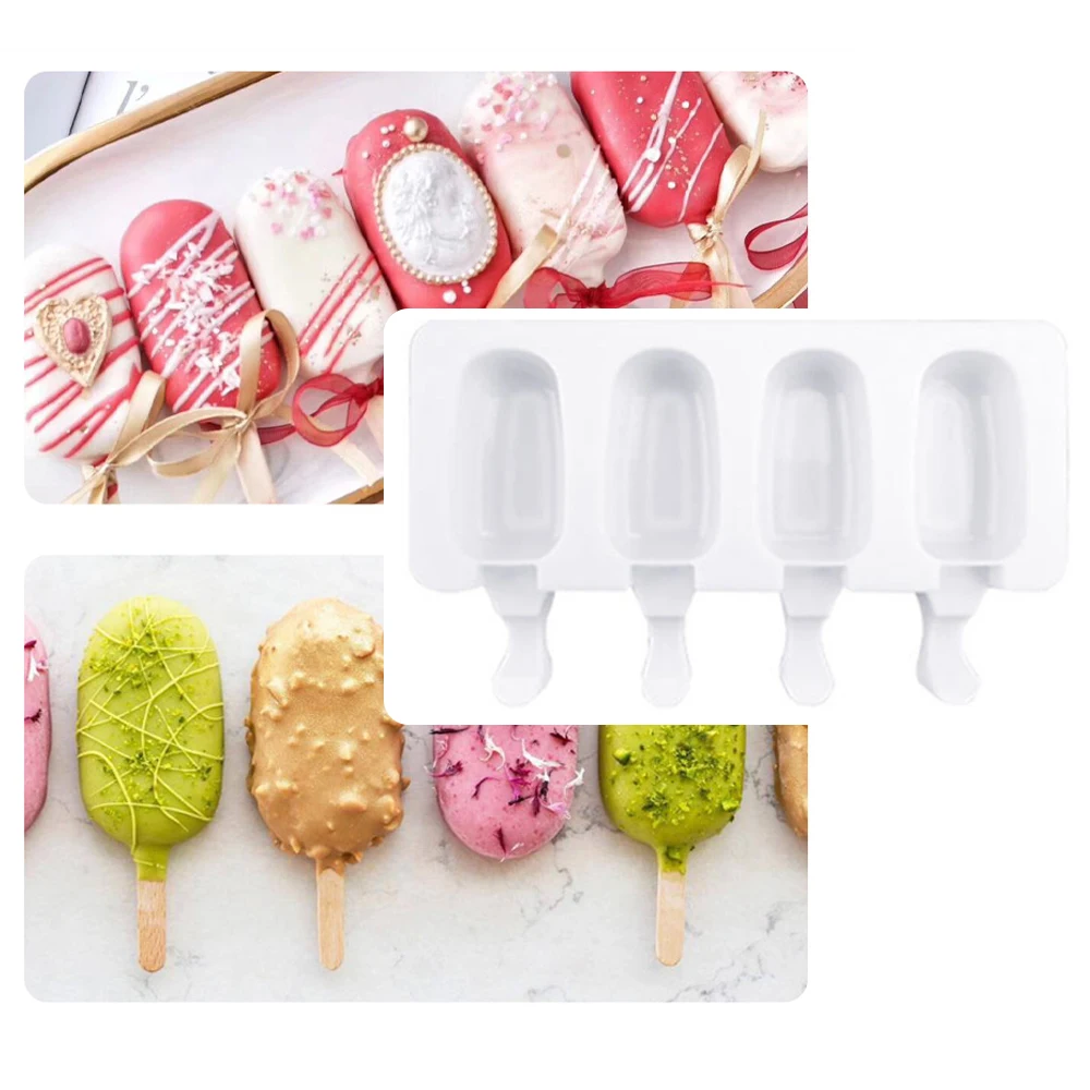 

Baking Mini Silicone Ice Cream Molds Popsicle Molds Cake chocolate Cakesicle Mold for DIY Ice Pops Oval 8-Cavity 4-Cavity