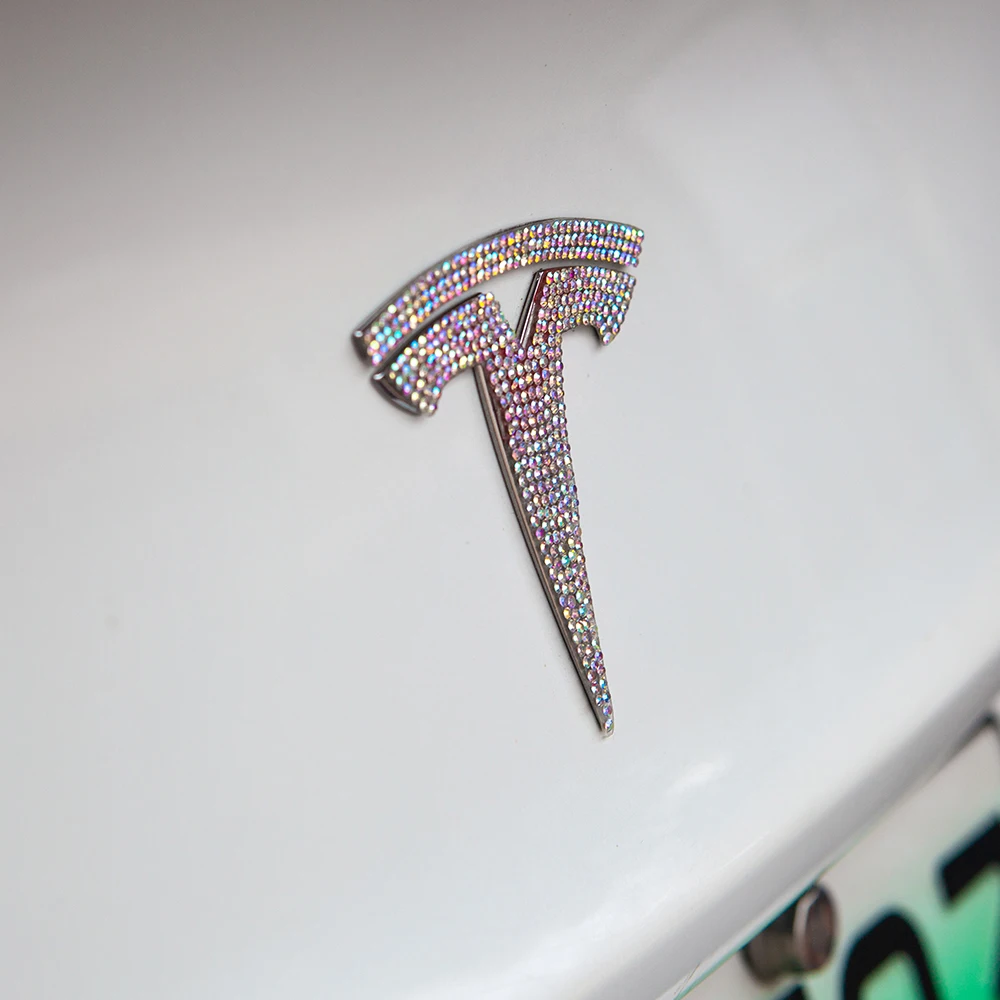 

2021 Model3 Car Front Rear Colorful Stone Logo For Tesla Model 3 S X Sticker Accessories steering Wheel For Model Three