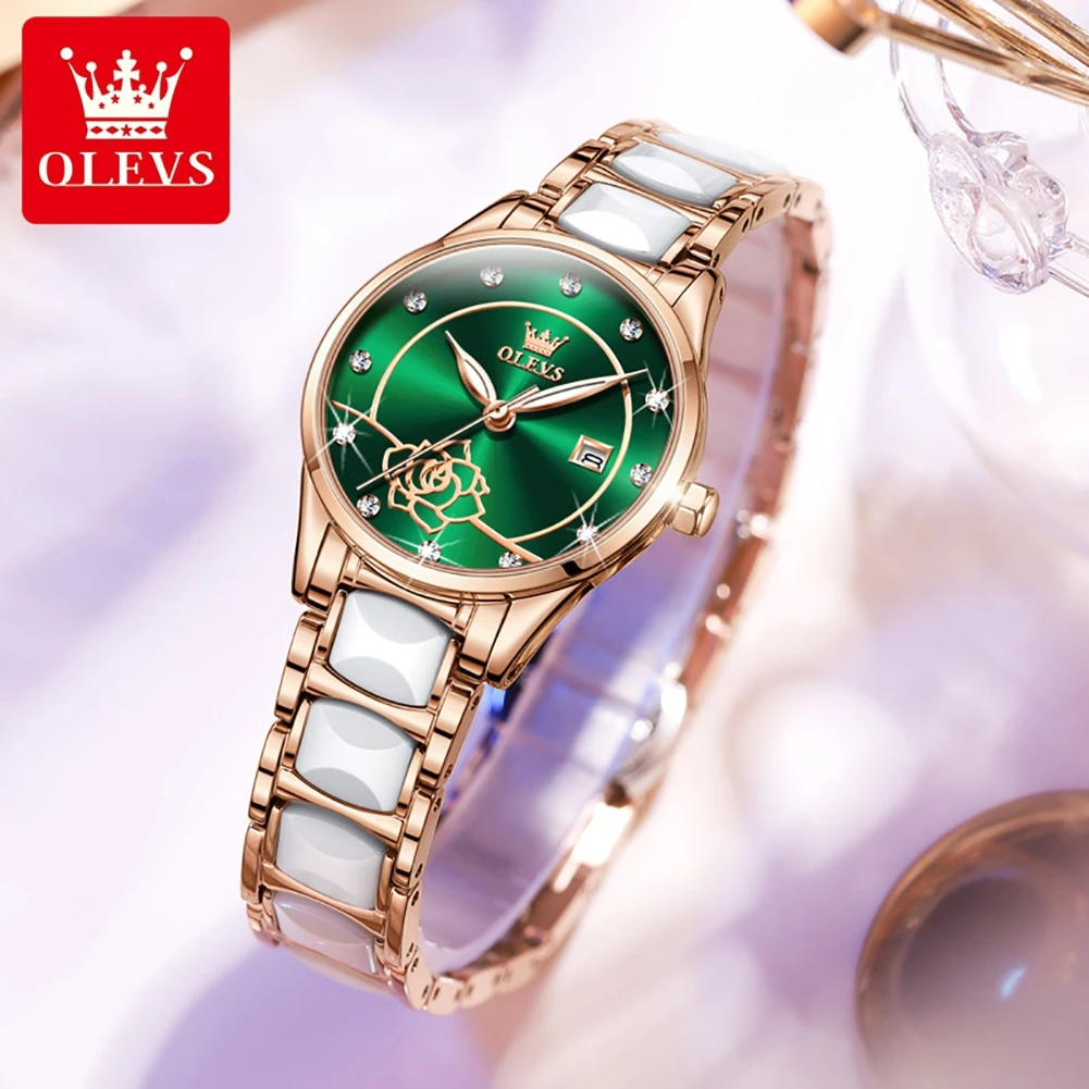 OLEVS Camellia Quartz Womens Watch Luxury Brand Watches for Women Fashion Elegant Birthday Present Waterproof Sports WristWatch