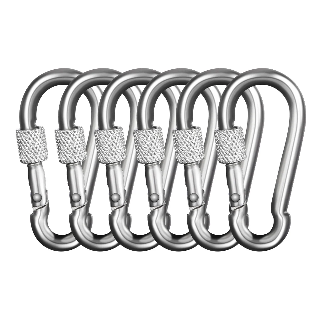 

6Pcs/Set Stainless Steel Small Carabiner M6 Camping Snap Hooks Clips Outdoor Camping Multifunctional Tools Fishing Acessories