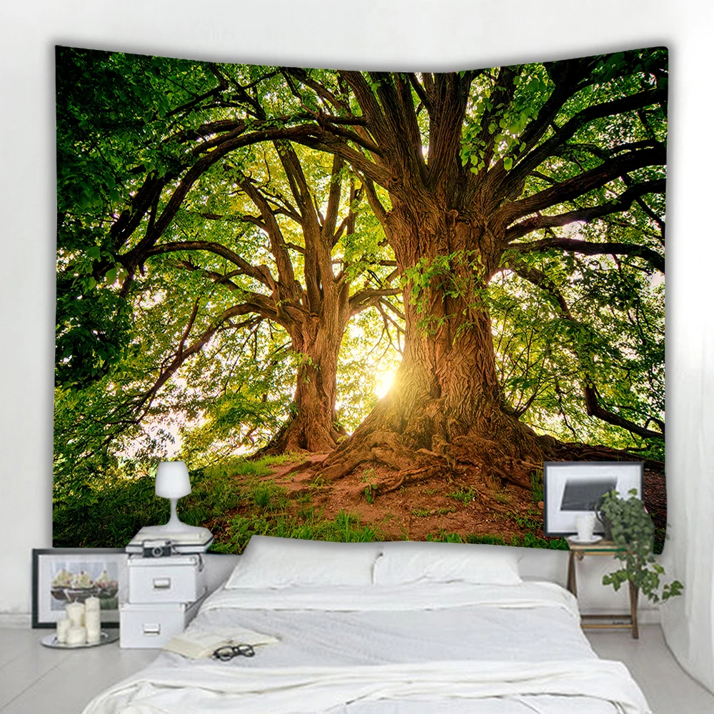 Красивый большой настенный гобелен с принтом природного леса недорогой богемный