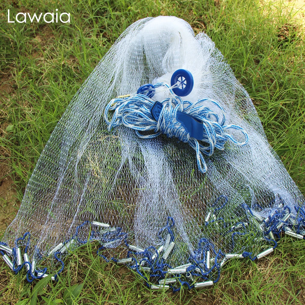 Дешево Ручная литая сеть Lawaia, моноволоконная нейлоновая Складная мелкая сетка в американском стиле, с железными стальными подвесками