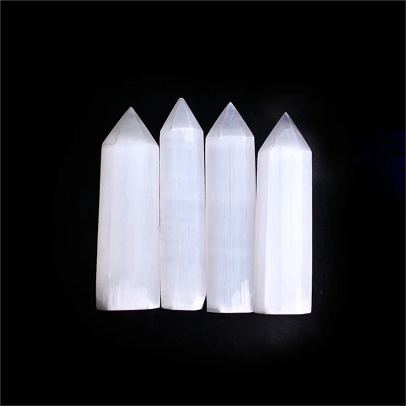 

High quality natural white plaster selenite carved single tip healing wand stick