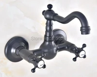 black oil rubbed bronze wall mounted swivel spout bathroom sink faucet double handle mixer tap wall mounted lnf470