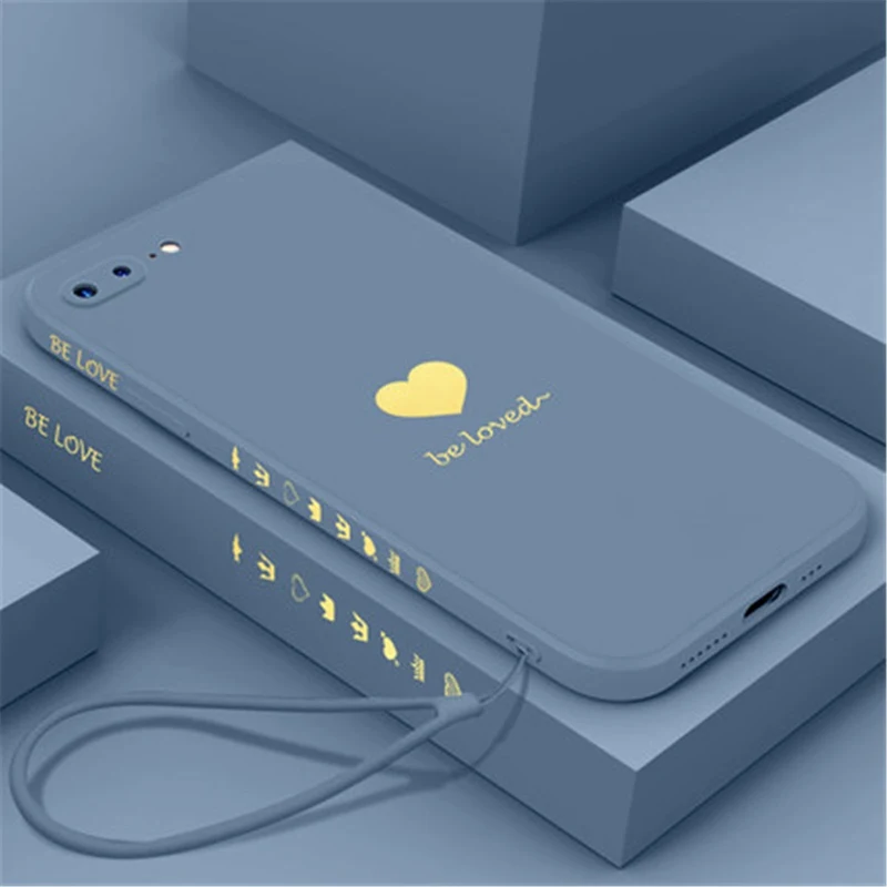 heart liquid silicone square soft phone case for huawei p20 p30 p40 lite p50 pro y9 prime 2019 y9s plus y 9 luxury lanyard cover free global shipping