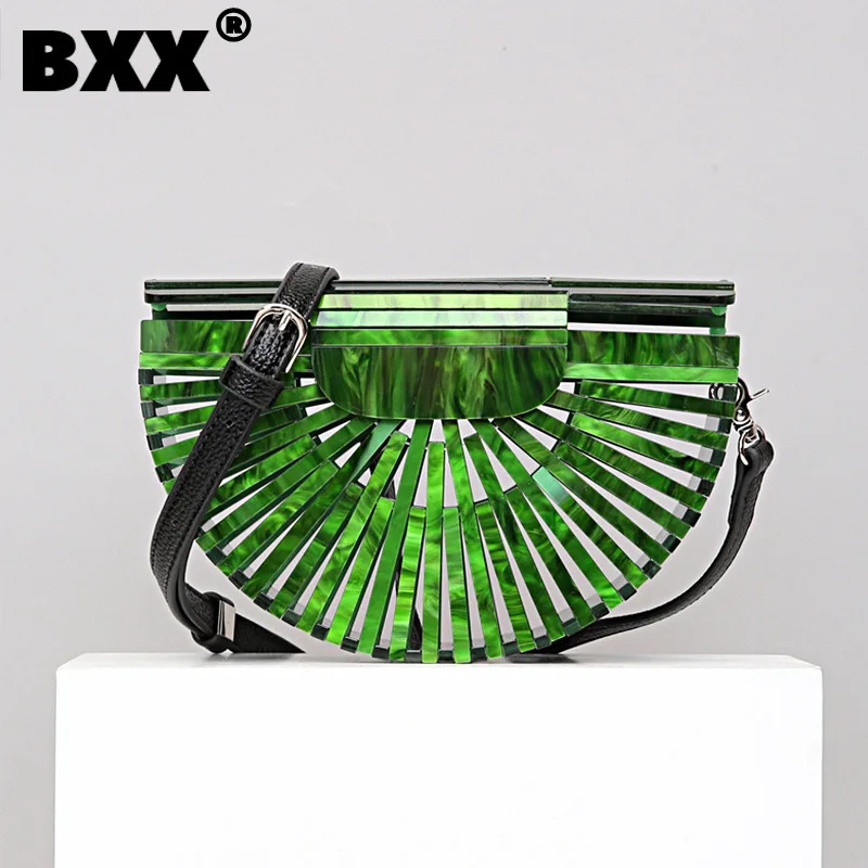 

[BXX] Round Acrylic Cross Body Bag Autumn Mini Girls Lady Handbags Hollow Out Bakset Bag Mini Evening Purses Clutches HR307