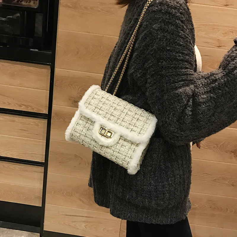 Женские сумки-мессенджеры шерстяная меховая сумка на плечо маленькая через с