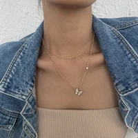 full diamond butterfly geometric niche necklace new party jewelry multilayer necklace bohemian retro pendants and necklaces