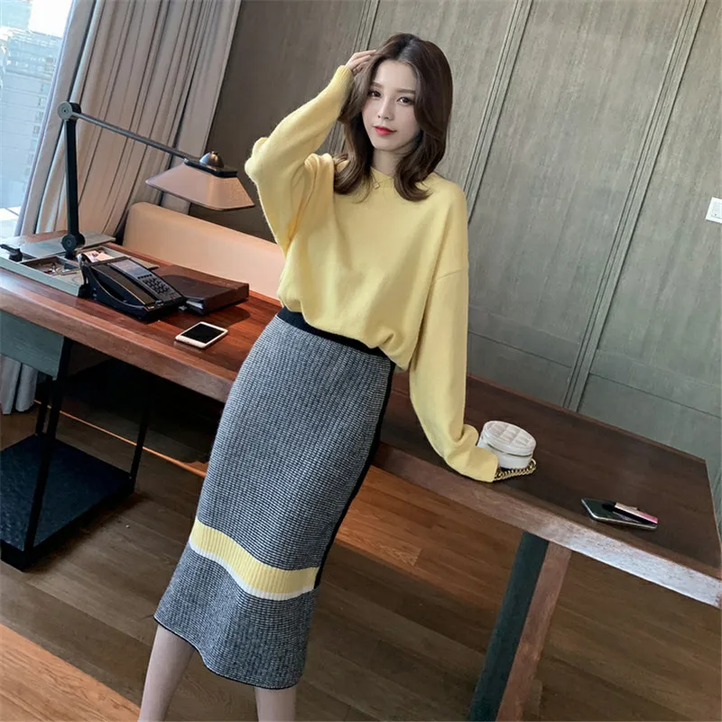 Весна-Осень 2020 элегантный вязаный костюм женский мягкий теплый пуловер свитер