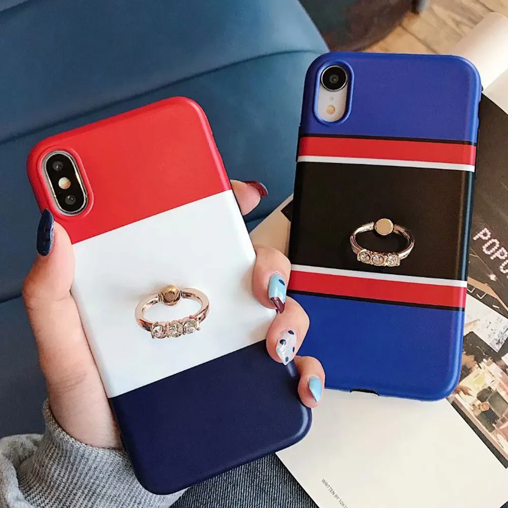Finger Ring Holder Case For iphone XR XS Max X 7 8 Plus Striped Phone Silicone Soft Shell 6 6S Cover |