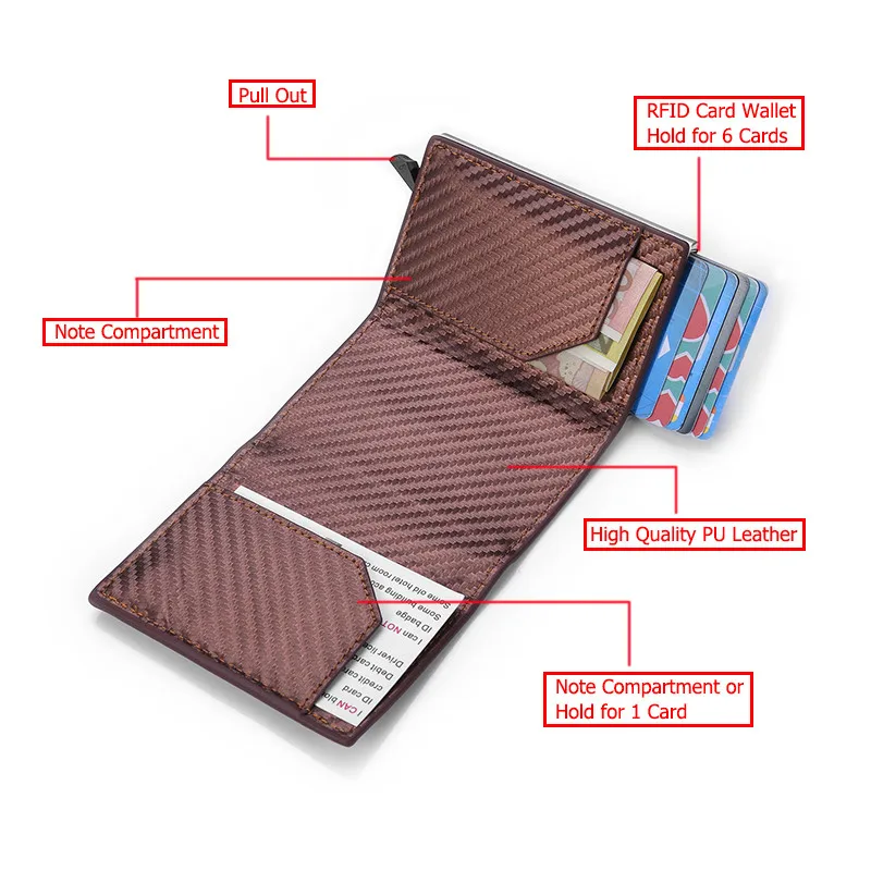 ZOVYVOL 2021 RFID Magnetic Card Holder Carbon Fiber Leather Clutch Pop-up Wallet Aluminum Box Slim Thin Smart New Card Case
