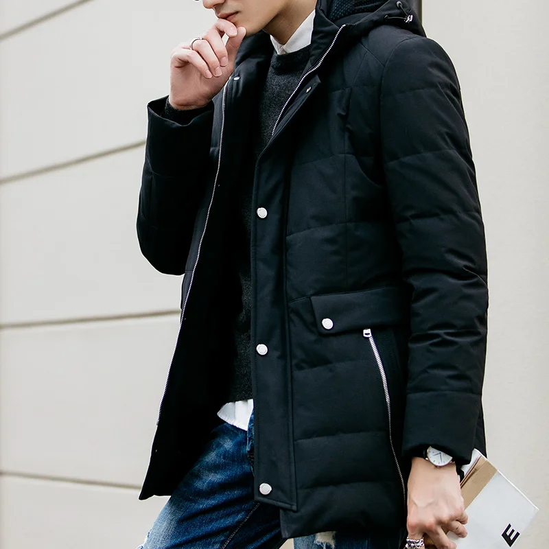 Down jacket for men 80% white duck down medium and long style slim and thick coat for men  new style high qualiaty