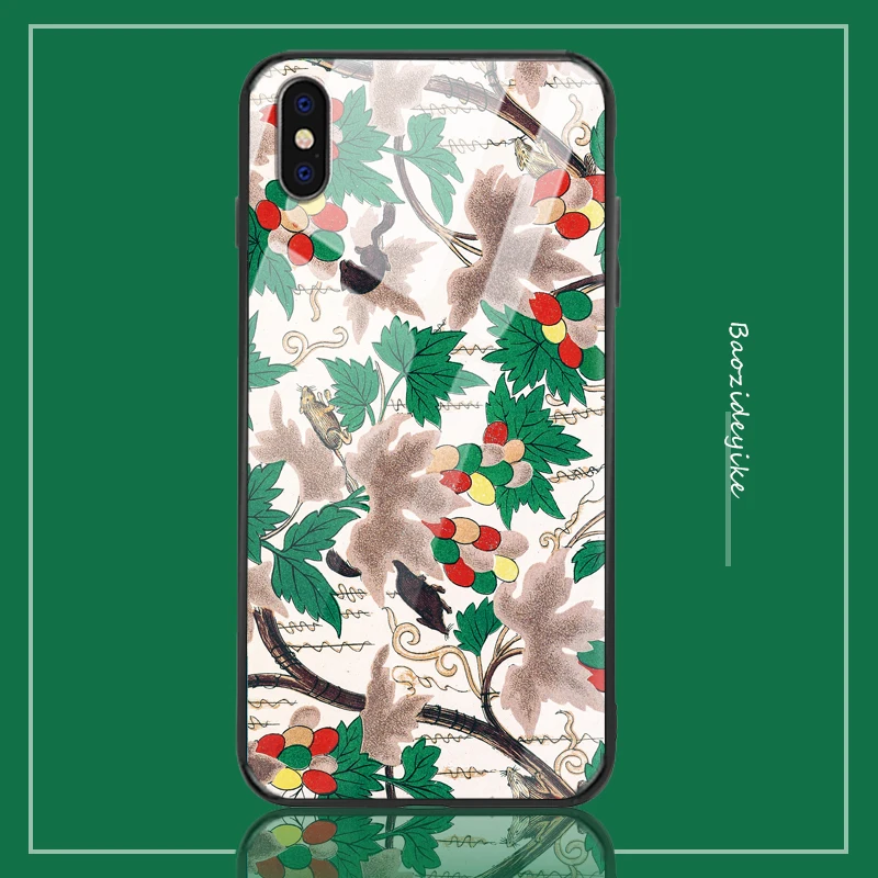 Для Iphone xr чехол xs max 6/7/8 11 китайский стиль цветок закаленное стекло Чехол для