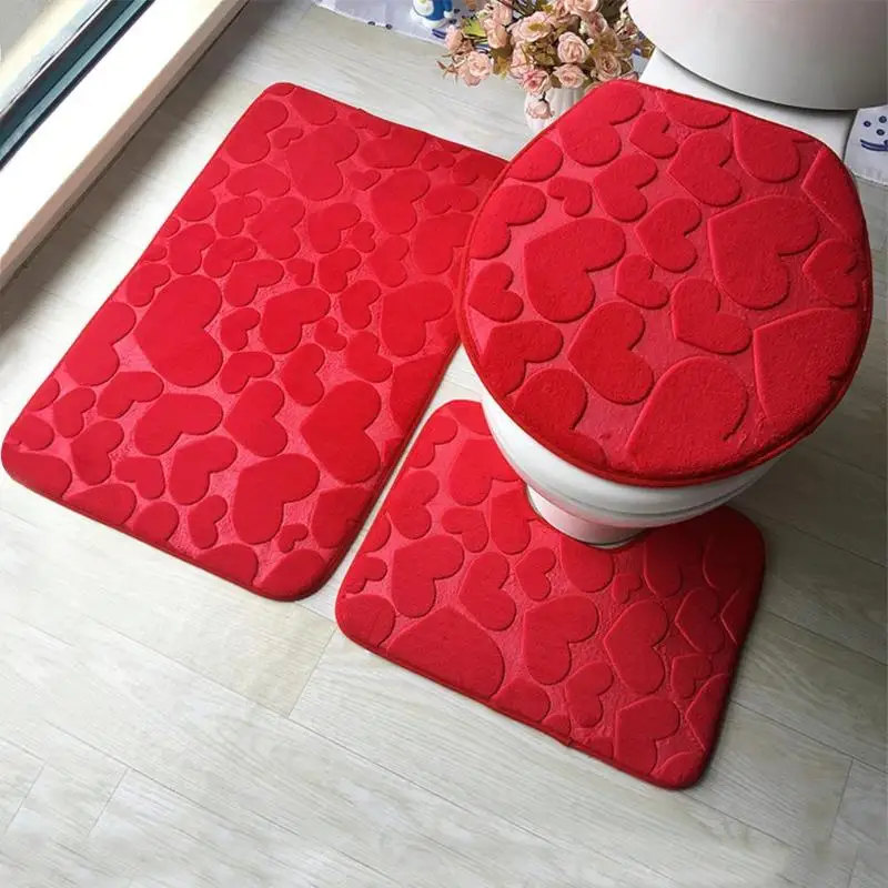 

3pcs/Set Bathroom Mat Embossing Flannel Floor Cushion Toilet Seat Cover