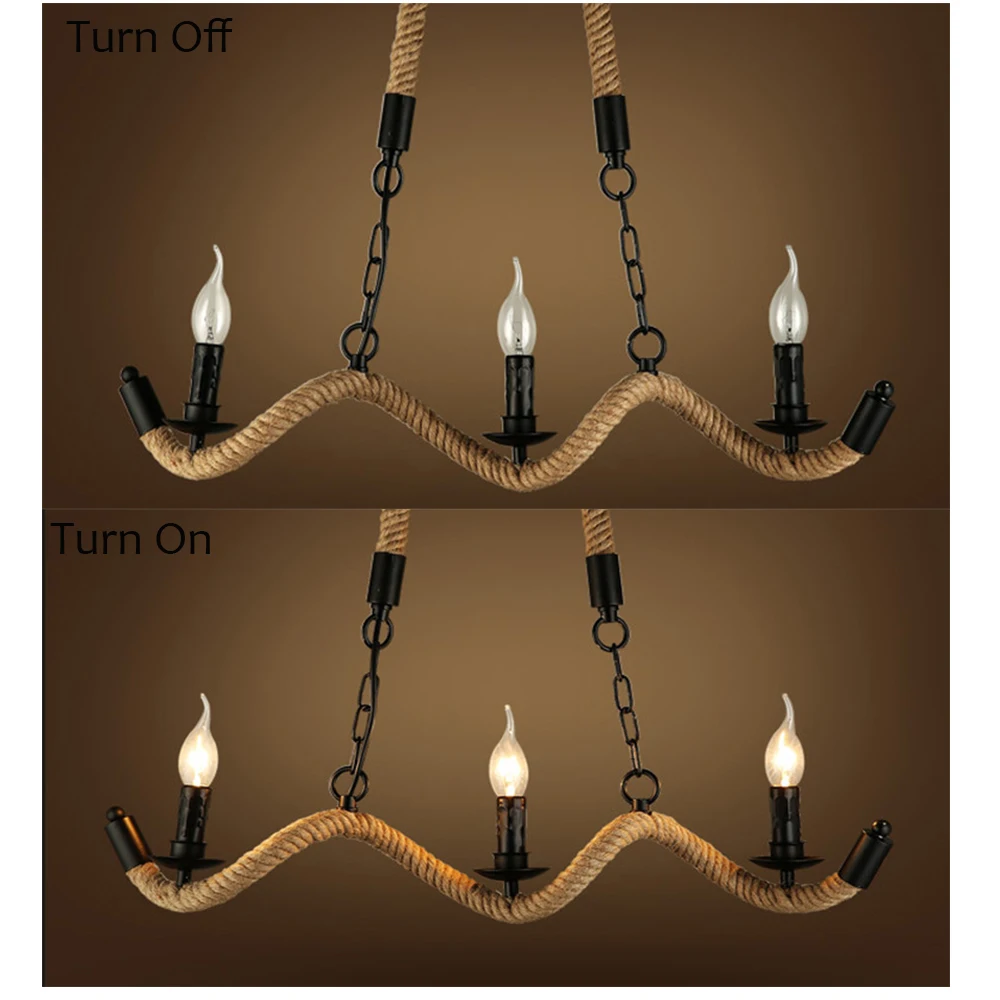 Волнистая люстра из пеньковой веревки в стиле ретро металлический подвесной