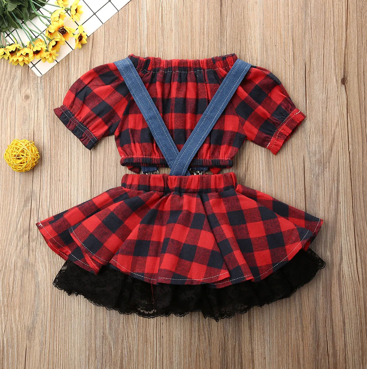 1-2Years Christmas Kids Baby Girl Plaids Vest Tops+Bib Lace Dress Princess Party Clothes | Детская одежда и обувь