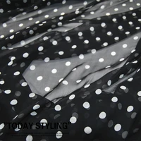 silk georgette chiffon fabric dress large wide black and white polka dot skirt shirt clothing diy patchwork tissue