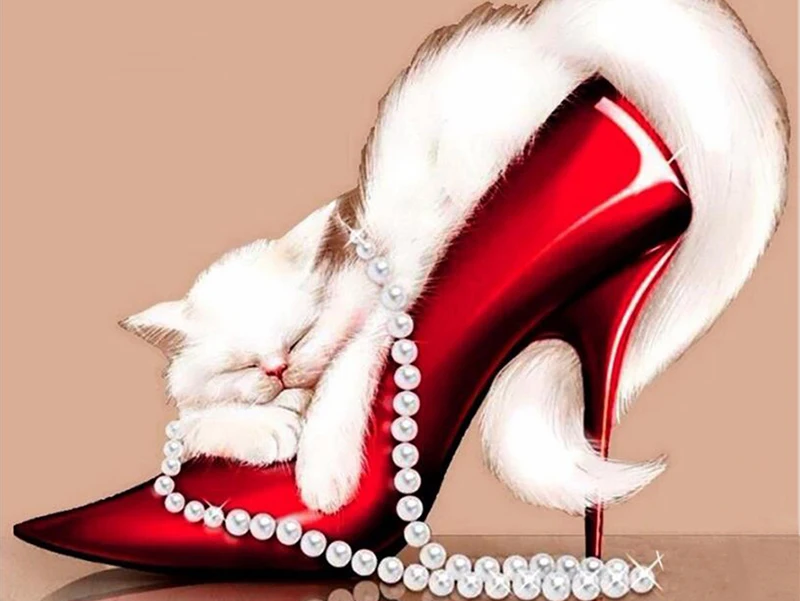 Полноразмерная 5D картина из страз сделай сам рисунок Кот и красный высокие