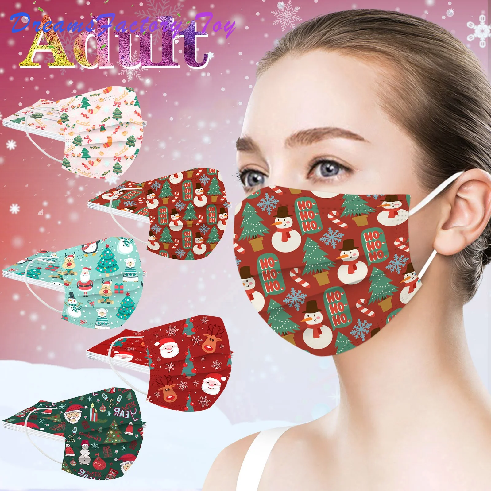 

10pc Mascarillas Desechables Aldult Christmas Disposable Face Mask 3ply Ear Loop Mask Printing Halloween Mask Cosplay