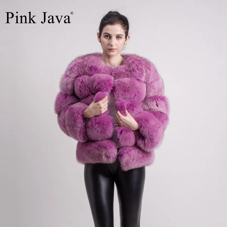 Розовая java QC8081 новая модель женская шуба из натурального Лисьего меха с длинными рукавами зимняя модная меховая одежда высокого качества