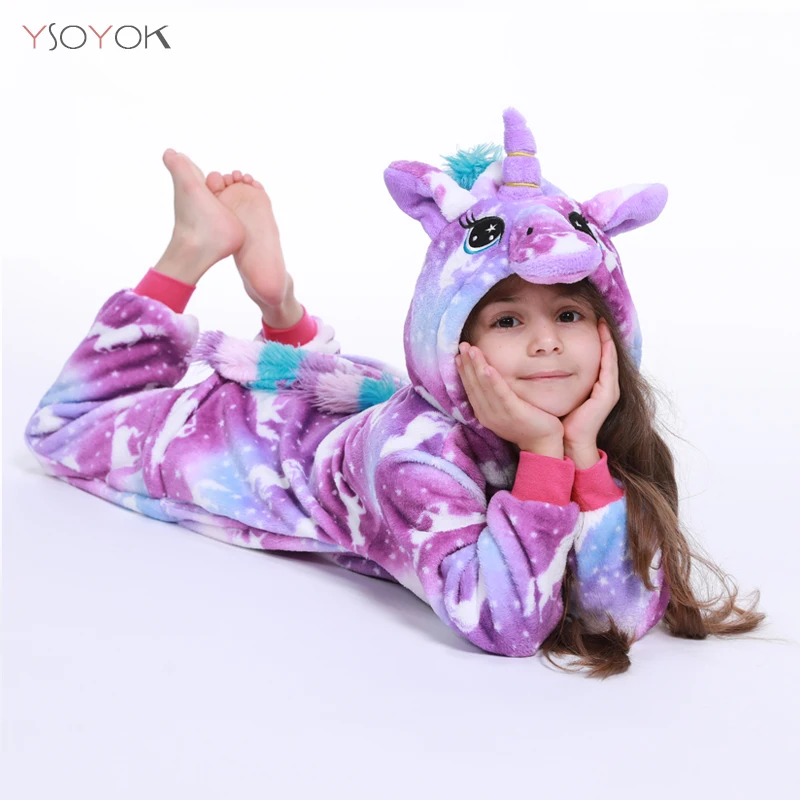 Kigurumi/Детские пижамы для мальчиков и девочек; пижамы с единорогом; фланелевая Детская Пижама; комплект одежды для сна с животными; зимние комбинезоны