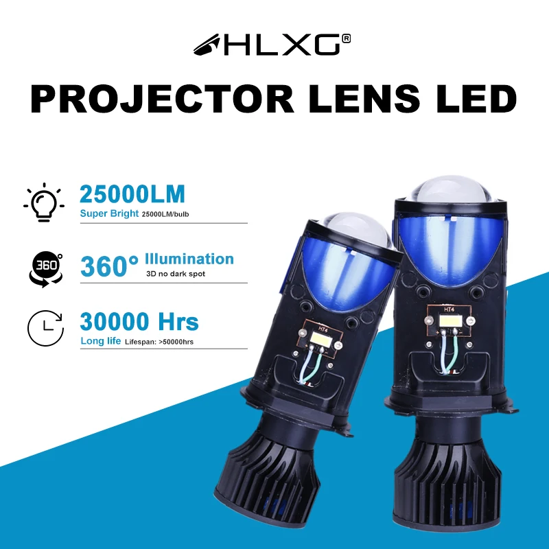 BI светодиодсветодиодный линзы лампы H4 мини проектора 25000LM 90W 5500K Дальний/ближний