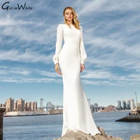 modern simple satin mermaid wedding dress 2021 lantern sleeve backless bride robes long sleeve bridal gown vestidos de novia
