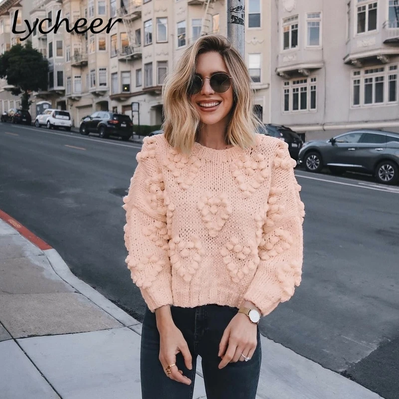 Lycheer Thick women pullover sweater Autumn winter O-neck female Casual streetwear long sleeve ladies jumper | Женская одежда