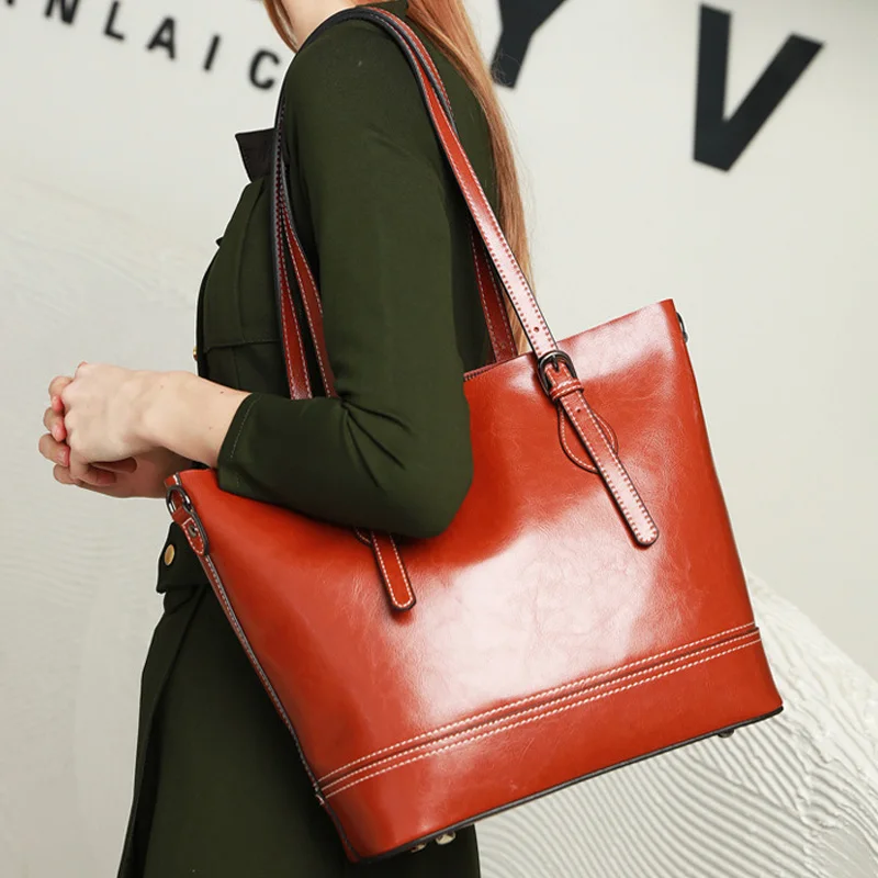 Zency Большая вместительная женская сумка на плечо 100% натуральная кожа коричневая