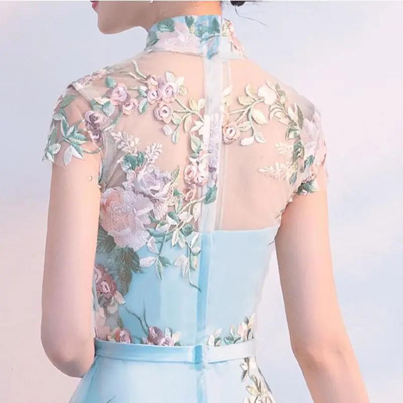 

Cheongsam Chinese style classic embroidered women cheongsam perspective oriental cheongsam prom dress charming sweet long skirt