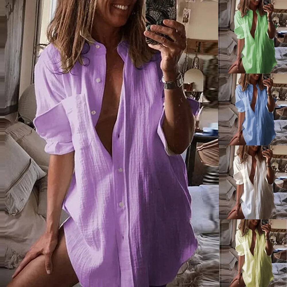 

2021 new ladies za fashion casual multi-color multi-code long solid color shirt blusas y camisas chemise femme zaraing tops