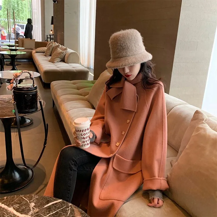 

Fashion High Quality 100% Real Female Jacket Spring Autumn 2021 Vintage Elegant Women's Coats Double-sided Woolen Cloth Zjt2066