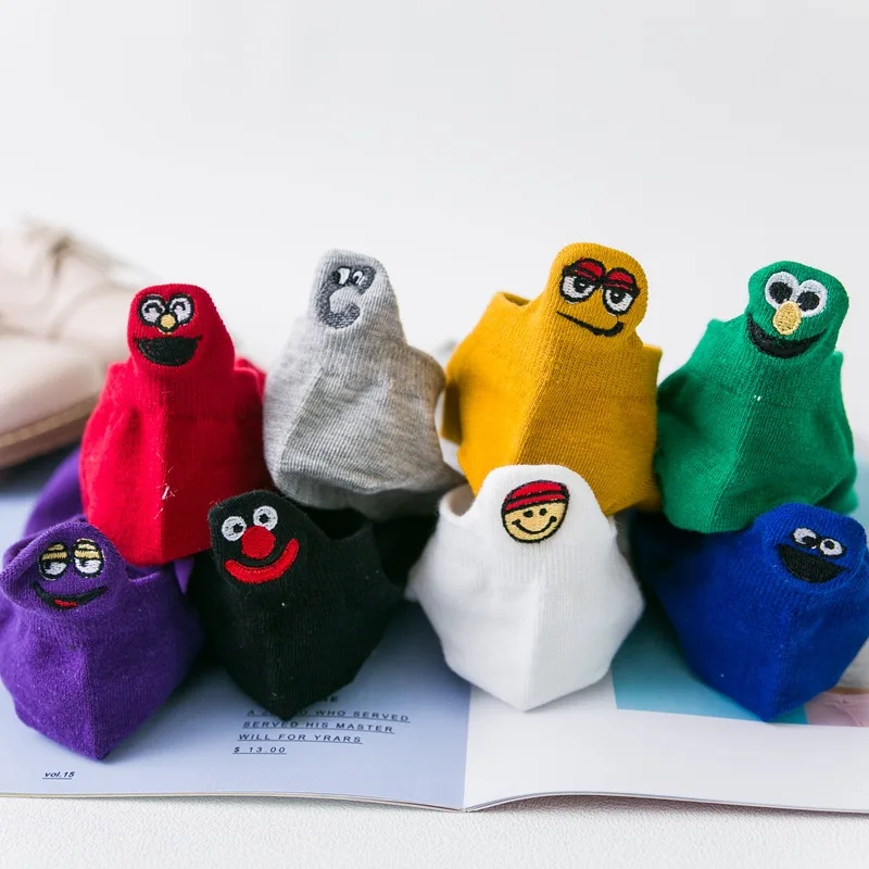 Kawaii милые вышитые Носки хлопок Harajuku happy fun женские носки, подарок на Рождество, лодыжки, 1 пара, размер 35-40, комплект из трех предметов Носки