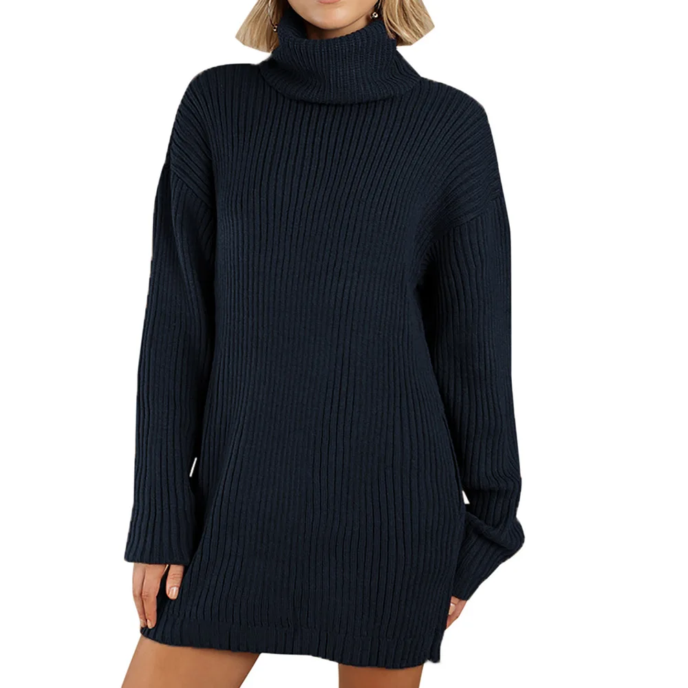 Вязаное женское платье толстый свободный осенний зимний длинный свитер простой