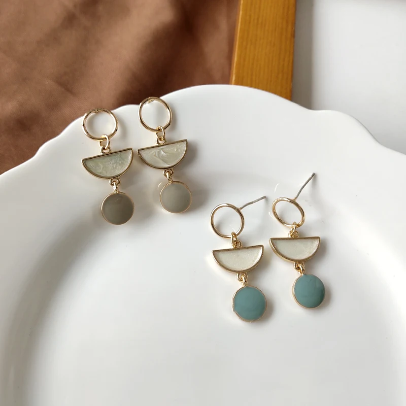 

925 Silver Needle Modern Jewelry Geometric Earrings Spring Summer Style Enamel White Green Dangle Earrings For Girl Gifts