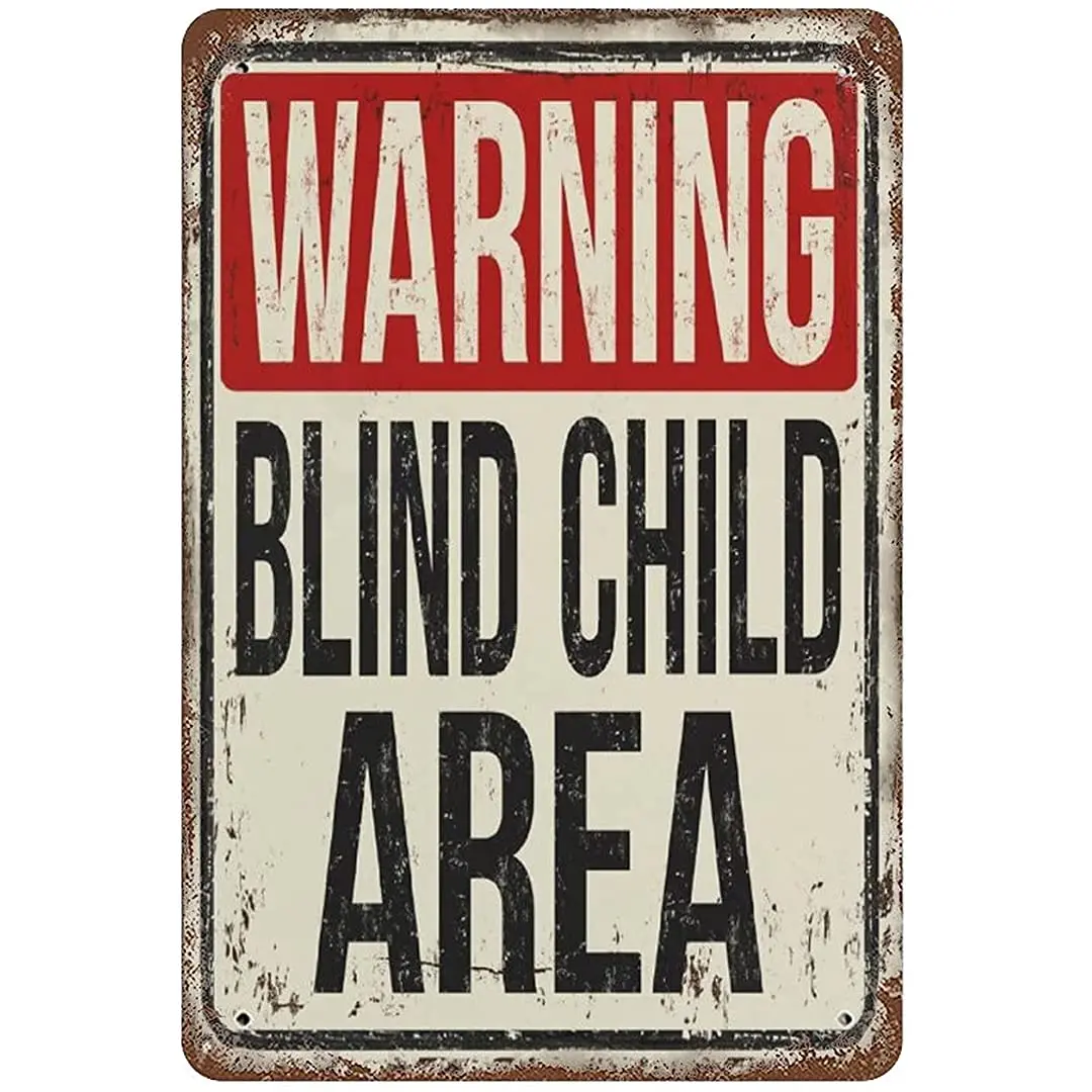 

PotteLove Metal Sign Warning Blind Child Area Aluminum Retro Style Weatherproof Horizontal Wall Decoration 11.8×7.9inch