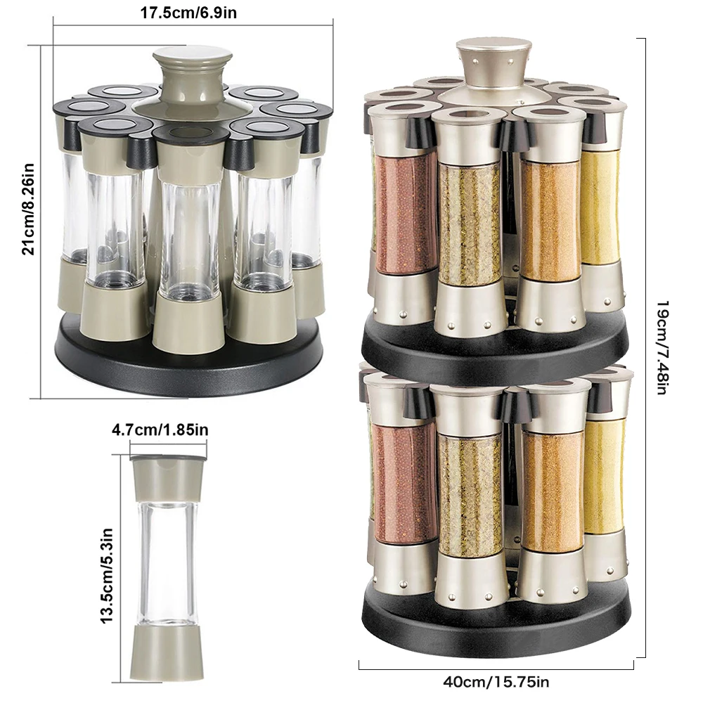 

16Pcs Condiment Set 360 Rotating Spice Organizer Jar Rack Kitchen Cruet Condiment Bottle Coffee Sugar Seal Jar Container Rack