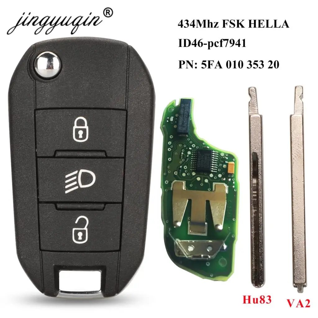 Jingyuqin 434 МГц ID46 7941 OEM пульт дистанционного флипа ключа для Peugeot 208 308 508 2008 2012 + Hella