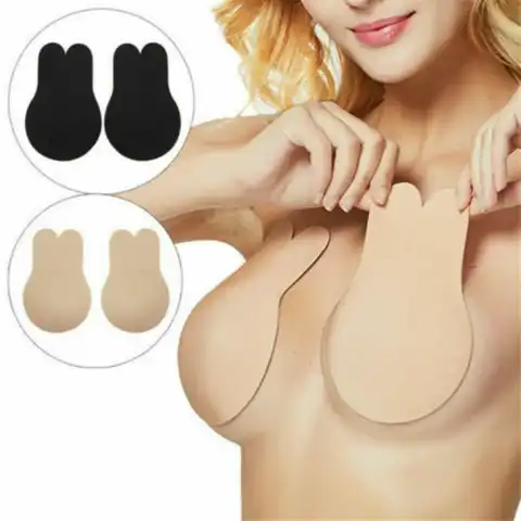 Women Push Up Bras Self Adhesive Silicone Strapless Invisible Bra Reusable Sticky Breast Lift Up Rabbit Shape Nipple Cover Pads