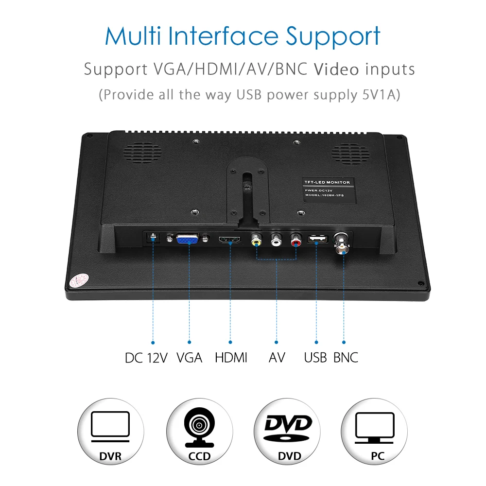 Eyoyo CCTV монитор 1" 1024X600 TFT lcd монитор BNC AV VGA HDMI монитор для ПК DVD монитор камеры CCTV
