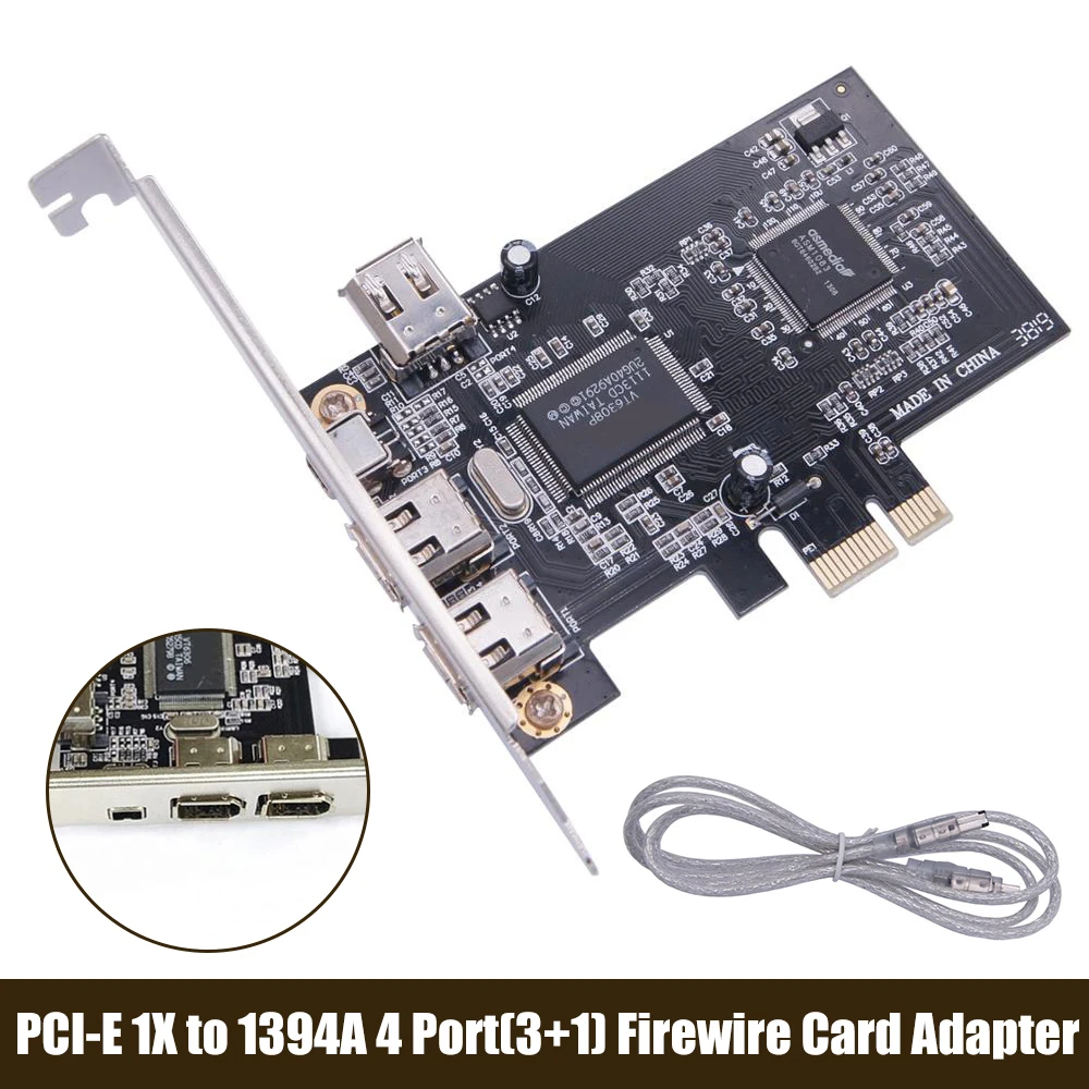 

PCI-E 1X до 1394A 4-портовый (3 + 1) адаптер Firewire с 6-контактным до 4-контактным кабелем IEEE 1394, совместимый с настольным ПК