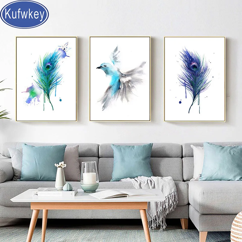 

3 Piece Set Colorful Feather Bird 5D Diy Diamond Painting Full Square Round Diamond Embroidery Mosaic Triptych Atr Rhinestones ,