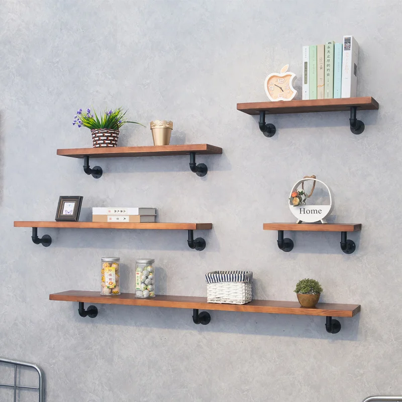 Настенная полка для хранения водопроводных труб из цельного дерева декоративная