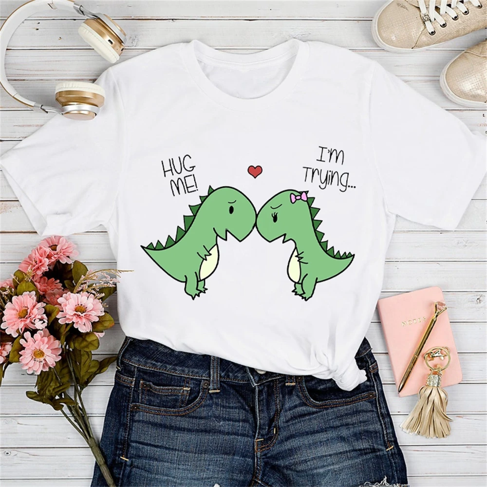 

T-shirts Women Dinosaur Cartoon Fashion Trend Valentine Spring Summer Tshirt Top Lady Print Clothes Graphic Female Tee T-Shirt