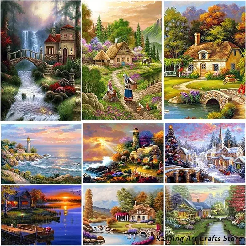 

5D алмазная живопись «сделай сам», винтажная вышивка в виде дома, пейзажа, полная круглая квадратная вышивка, наборы для вышивки крестиком, м...